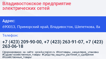 Владивостокское предприятие электрических сетей - визитка