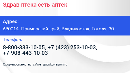 Здрав птека сеть аптек - визитка