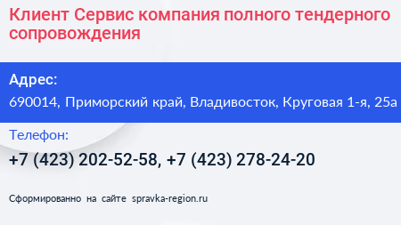 Клиент Сервис компания полного тендерного сопровождения - визитка