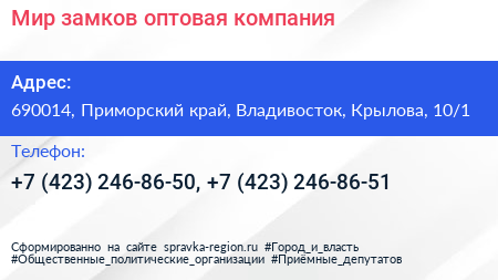 Мир замков оптовая компания - визитка