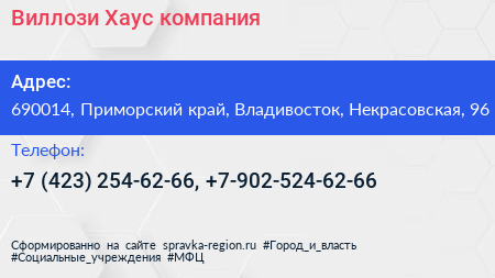 Виллози Хаус компания - визитка