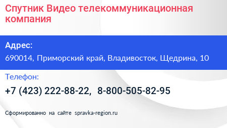 Спутник Видео телекоммуникационная компания - визитка