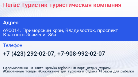 Пегас Туристик туристическая компания - визитка