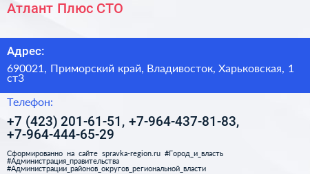 Атлант Плюс СТО - визитка