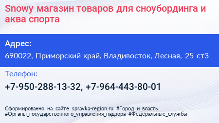 Snowy магазин товаров для сноубординга и аква спорта - визитка