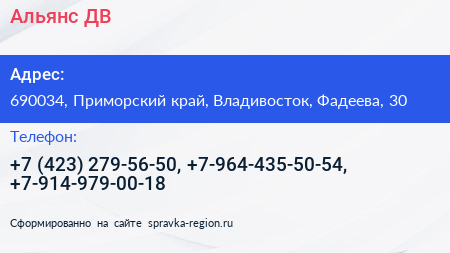Альянс ДВ - визитка