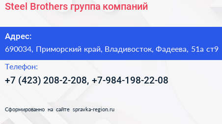 Steel Brothers группа компаний - визитка