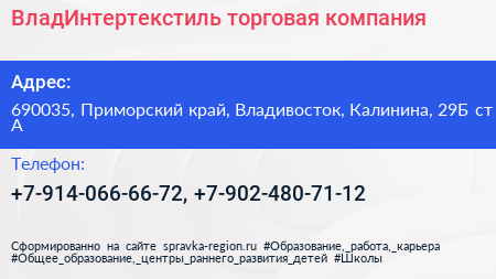 ВладИнтертекстиль торговая компания - визитка