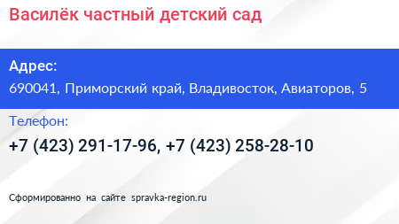 Василёк частный детский сад - визитка