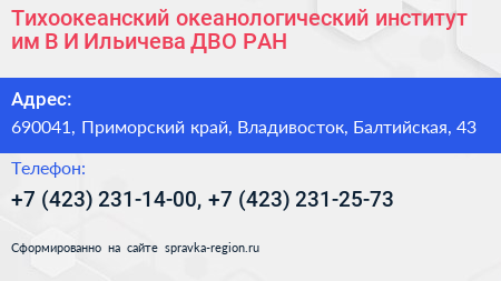 Тихоокеанский океанологический институт им В И Ильичева ДВО РАН - визитка