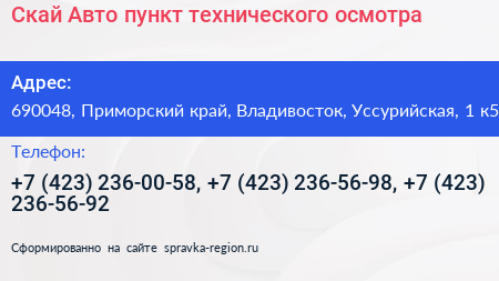 Скай Авто пункт технического осмотра - визитка