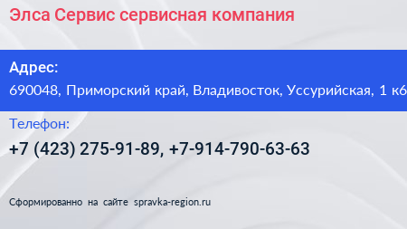 Элса Сервис сервисная компания - визитка