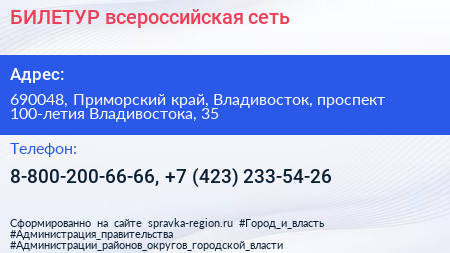 БИЛЕТУР всероссийская сеть - визитка