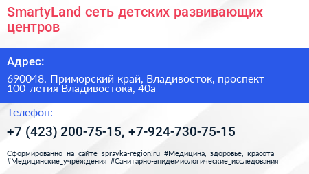 SmartyLand сеть детских развивающих центров - визитка