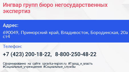 Ингвар групп бюро негосударственных экспертиз - визитка