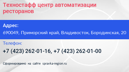 Техностафф центр автоматизации ресторанов - визитка