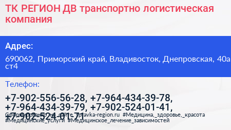 ТК РЕГИОН ДВ транспортно логистическая компания - визитка
