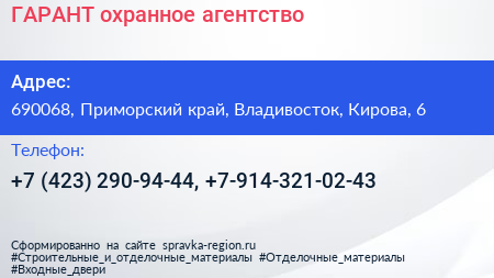 ГАРАНТ охранное агентство - визитка