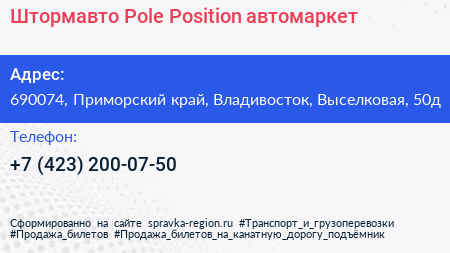 Штормавто Pole Position автомаркет - визитка