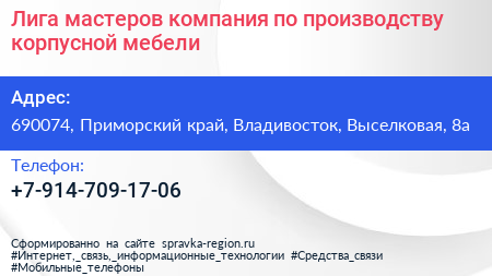 Лига мастеров компания по производству корпусной мебели - визитка