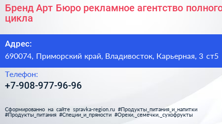 Бренд Арт Бюро рекламное агентство полного цикла - визитка