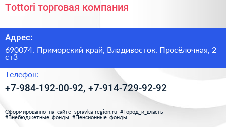 Tottori торговая компания - визитка