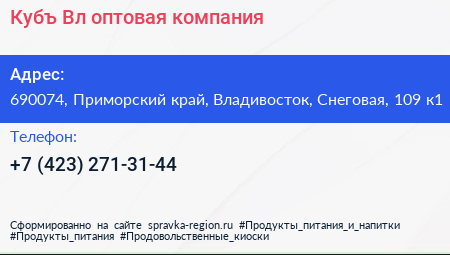 Кубъ Вл оптовая компания - визитка