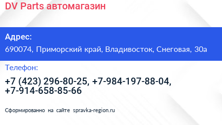 DV Parts автомагазин - визитка