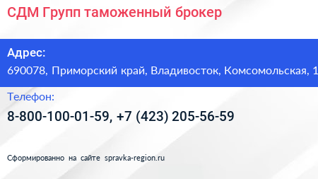 СДМ Групп таможенный брокер - визитка