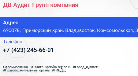 ДВ Аудит Групп компания - визитка