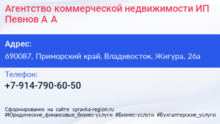 Агентство коммерческой недвижимости ИП Певнов А А  - визитка