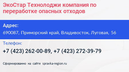 ЭкоСтар Технолоджи компания по переработке опасных отходов - визитка
