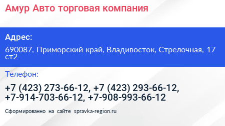 Амур Авто торговая компания - визитка