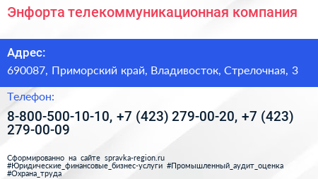 Энфорта телекоммуникационная компания - визитка