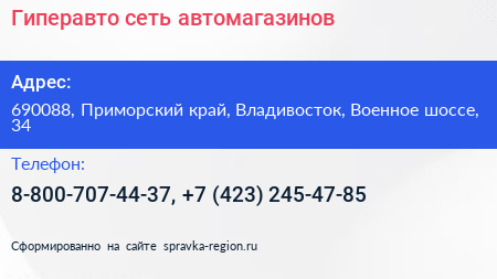 Гиперавто сеть автомагазинов - визитка