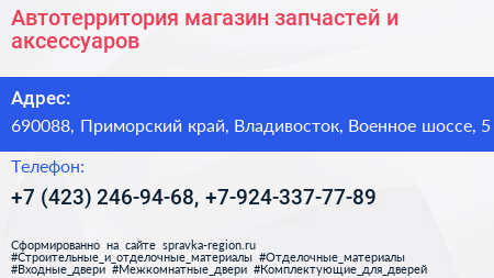 Автотерритория магазин запчастей и аксессуаров - визитка