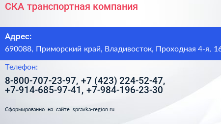 СКА транспортная компания - визитка