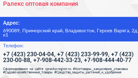 Ралекс оптовая компания - визитка