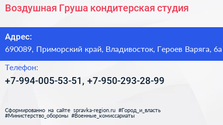Воздушная Груша кондитерская студия - визитка
