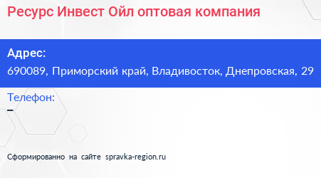 Ресурс Инвест Ойл оптовая компания - визитка