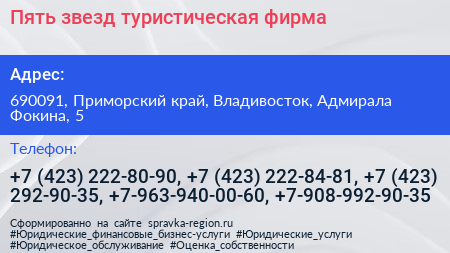 Пять звезд туристическая фирма - визитка