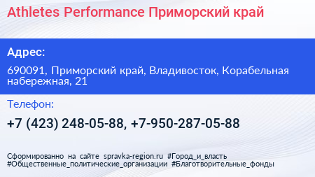Athletes Performance Приморский край - визитка