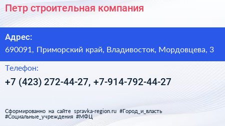 Петр строительная компания - визитка