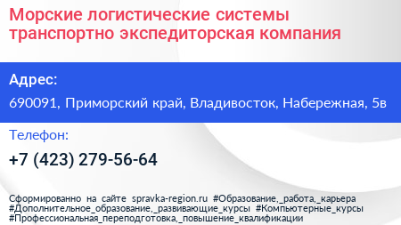 Морские логистические системы транспортно экспедиторская компания - визитка