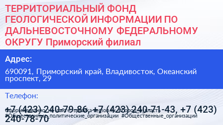 ТЕРРИТОРИАЛЬНЫЙ ФОНД ГЕОЛОГИЧЕСКОЙ ИНФОРМАЦИИ ПО ДАЛЬНЕВОСТОЧНОМУ ФЕДЕРАЛЬНОМУ ОКРУГУ Приморский филиал - визитка