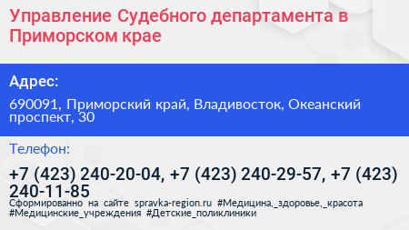 Управление Судебного департамента в Приморском крае - визитка
