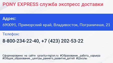 PONY EXPRESS служба экспресс доставки - визитка