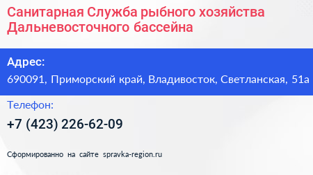 Санитарная Служба рыбного хозяйства Дальневосточного бассейна - визитка
