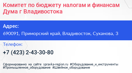 Комитет по бюджету налогам и финансам Дума г Владивостока - визитка
