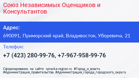 Союз Независимых Оценщиков и Консультантов - визитка